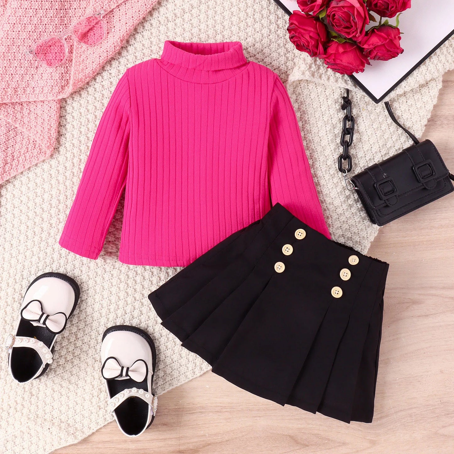 Autumn Kids Dress Sets Toddler Baby Girl Fall Winter Outfit Long Sleeve Knitted Sweater Top Button Skirt 2PCS Clothes Set ropa