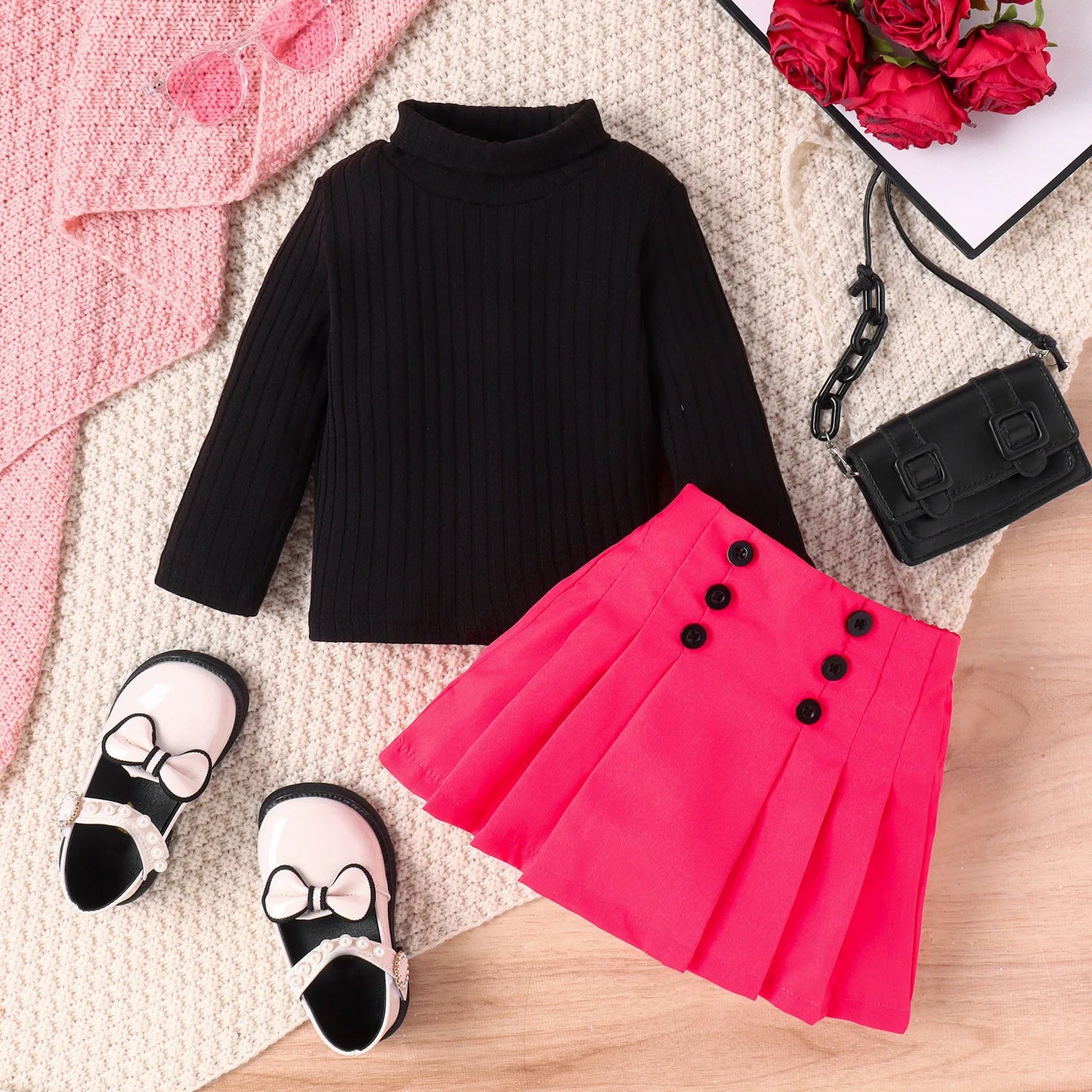 Autumn Kids Dress Sets Toddler Baby Girl Fall Winter Outfit Long Sleeve Knitted Sweater Top Button Skirt 2PCS Clothes Set ropa