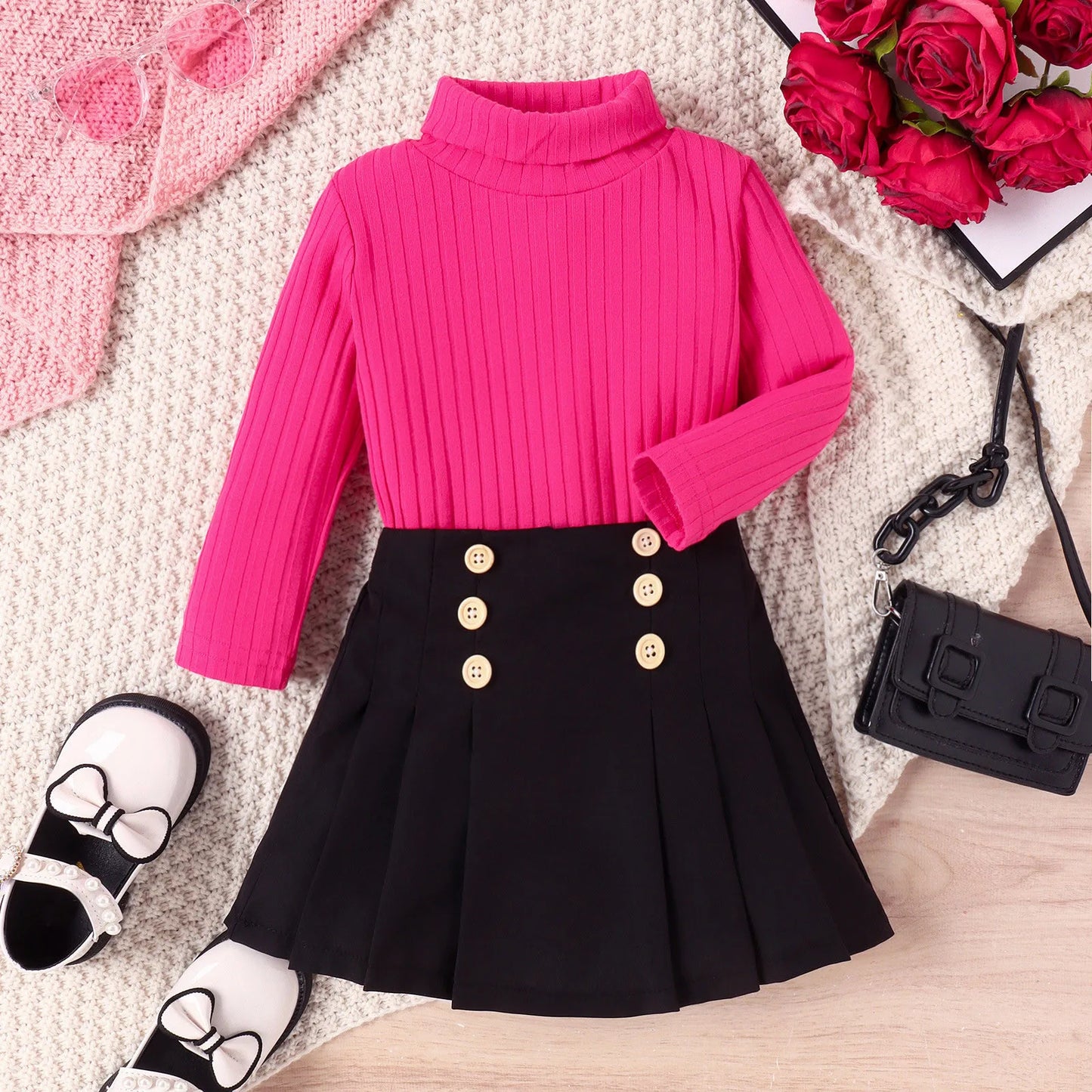 Autumn Kids Dress Sets Toddler Baby Girl Fall Winter Outfit Long Sleeve Knitted Sweater Top Button Skirt 2PCS Clothes Set ropa