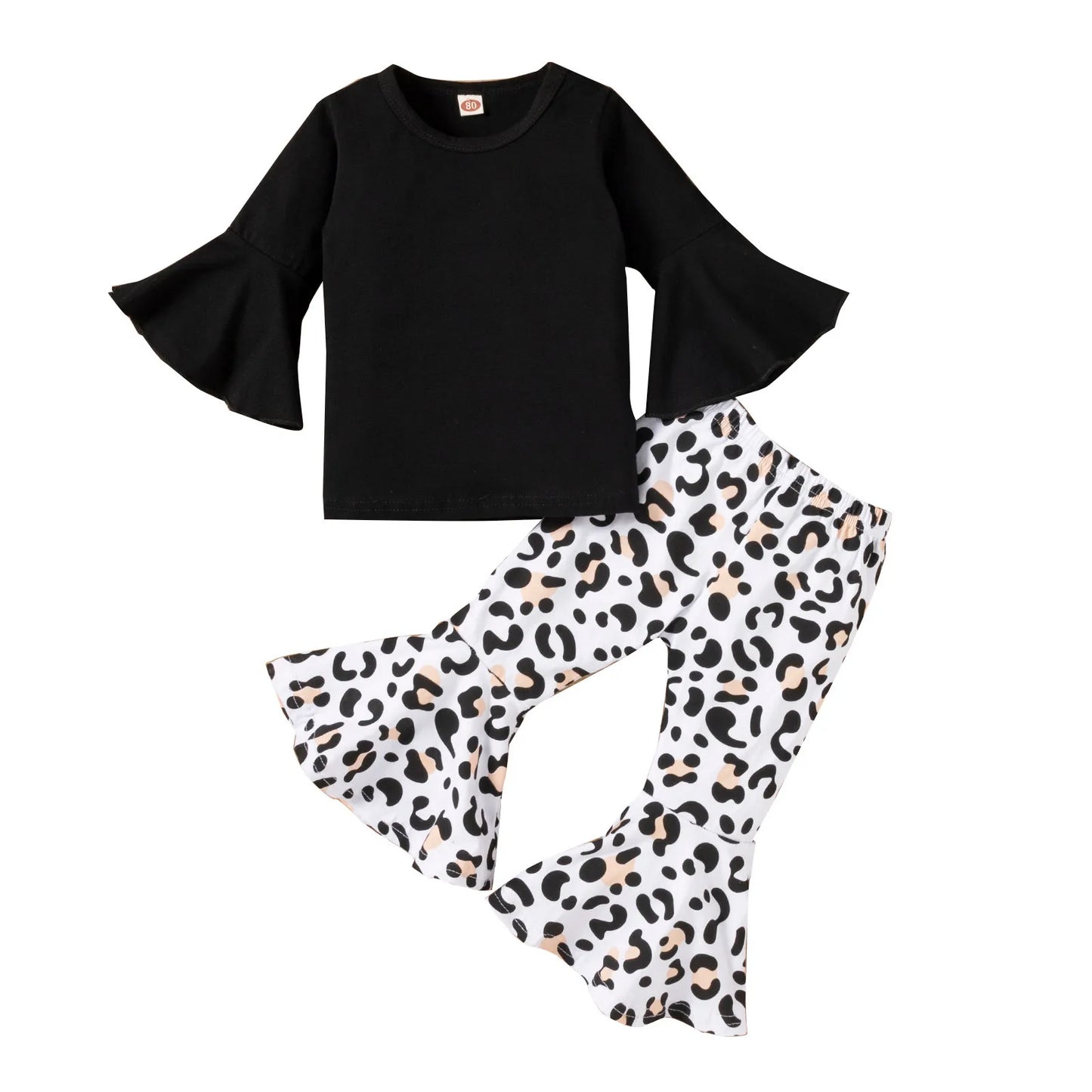 Baby Girl Clothes Set T-shirt Tops+ Leopard Print Bell-bottomed Pants