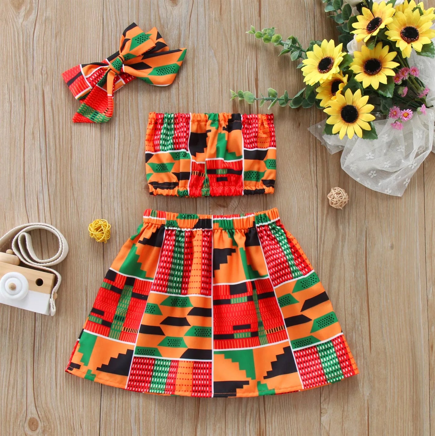 Children's Sets Toddler, Kids, Baby Girls Summer Clothes African Style Vest Tops Dashiki, Skirts, Headband And Ankara Outfits Set