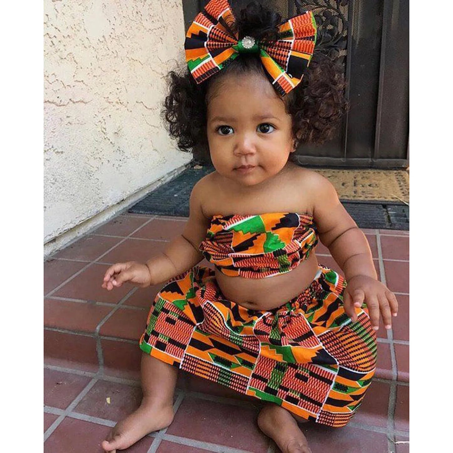 Children's Sets Toddler, Kids, Baby Girls Summer Clothes African Style Vest Tops Dashiki, Skirts, Headband And Ankara Outfits Set